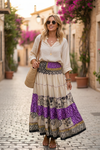 Bohemian White & Purple Floral Beach Maxi Skirt – Stylish Boho Skirt Dress S/M