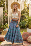 Bohemian Blue & Purple Floral Beach Maxi Skirt – Patchwork Boho Skirt Dress for Summer S/M