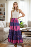 Summer Pink & Blue Floral Beach Maxi Skirt – Patchwork Boho Skirt Dress S/M