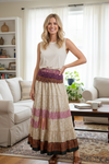 Summer Pink & Beige Floral Beach Maxi Skirt – Patchwork Boho Skirt Dress S/M