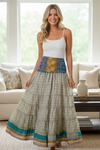 Bohemian Gray Floral Beach Maxi Skirt – Flowing Boho Chic Skirt Dress S/M