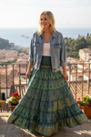 Summer Green & Purple Floral Beach Maxi Skirt – Patchwork Boho Skirt Dress for Women S/M
