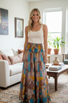Summer Multi Pink Floral Maxi Skirt – Patchwork Boho Beach Skirt Dress for Women S/M
