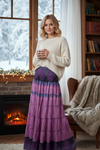Summer Purple Floral Maxi Skirt | Patchwork Boho Beach Skirt S/M