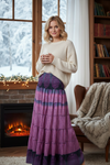 Summer Mauve Purple Floral Beach Maxi Skirt – Patchwork Boho Skirt Dress S/M