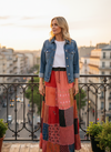 Women’s Handmade Boho Patchwork Skirt – Red Maxi Skirt for Beach & Festival Wear S/M/L