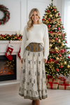 Beige Floral Boho Maxi Skirt | Stylish Flowy Bohemian Skirt Dress S/M