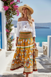Tuscany Yellow Floral Beach Maxi Skirt for Women | Patchwork Boho Skirt Dress S/M