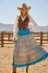 Beige & Blue Patchwork Maxi Skirt for Women | Stylish Boho Skirt Dress S/M