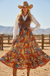 Fire Orange Floral Beach Maxi Skirt for Women | Patchwork Boho Skirt Dress S/M