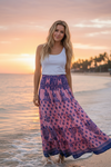 Women’s Summer Mauve Purple Floral Maxi Skirt – Patchwork Boho Skirt Dress S/M