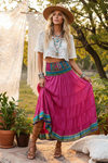 Women’s Barbie Pink Floral Maxi Skirt – Stylish Boho Flowy Long Skirt Dress S/M