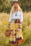 Women’s Pineapple Yellow Floral Patchwork Maxi Skirt – Handmade Boho Gypsy Long Skirt S/M