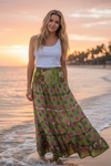 Women’s Summer Pear Green Floral Maxi Skirt – Patchwork Boho Skirt Dress S/M