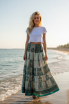 Women’s Summer Gray Blue Floral Maxi Skirt – Patchwork Boho Skirt Dress S/M