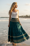 Summer Pine Green Floral Maxi Skirt Patchwork Boho Skirt Dress S/M