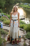 Trendy Flowy Maxi Skirt Beige Multi Floral | Summer Boho Long Skirt for Women S/M