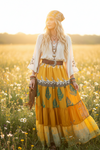 Trendy Yellow Green Leaf Maxi Skirt – Stylish Flowy Boho Skirt Dress for Women S/M
