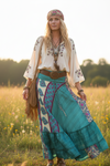 Trendy Sapphire Blue Floral Maxi Skirt – Flowy Boho Skirt for Women S/M