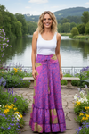 Summer Purple Floral Beach Maxi Skirt | Patchwork Boho Long Skirt for Women S/M