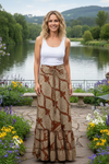 Women’s Dark Brown Floral Beach Maxi Skirt | Patchwork Boho Long Skirt S/M