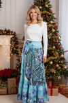 Women’s Sky Blue & Purple Floral Flowy Maxi Skirt – Stylish Boho Long Skirt Dress S/M