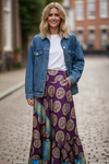 Summer Mauve Purple Floral Beach Maxi Skirt – Patchwork Boho Flowy Skirt for Women S/M