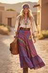 Women’s Flowy Purple Floral Beach Maxi Skirt | Patchwork Boho Skirt Dress  M/L