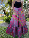 Women's Flowy Maxi Skirt Purple Floral Beach Maxi Skirt Patchwork Boho Skirt Dress M/L