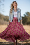 Women’s Flowy Mulberry Pink Floral Beach Maxi Skirt | Patchwork Boho Skirt Dress ML