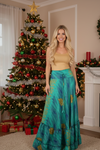 Sea Green Floral Beach Maxi Skirt for Women – Flowy Tiered Ruffle Boho Skirt  ML