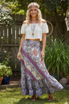 Flowy Skirts for Women Pink & Blue Floral Patchwork – Boho Beach Maxi Skirt Dress M/L