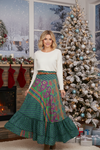 Pine Green Floral Beach Maxi Skirt for Women – Flowy Tiered Ruffle Boho Skirt  ML