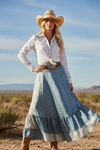Women’s Stone Blue Beach Maxi Skirt – Flowy Tiered Ruffle Boho Skirt ML