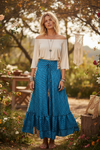 Skirts for Women Dark Blue Beach Maxi Skirt – Tiered Ruffle Boho Long Skirt  ML