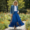 Neon Blue Maxi Skirt for Women | Stylish Tiered Ruffle Boho Skirt ML