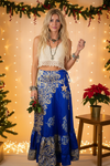 Women’s Cobalt Blue Beach Maxi Skirt – Tiered Ruffle Boho Long Skirt  ML