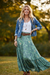 Ocean Blue Floral Maxi Skirt for Women – Tiered Ruffle Boho Long Skirt ML