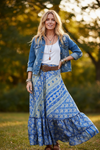 Violet Blue Floral Maxi Skirt for Women – Tiered Ruffle Boho Long Skirt ML