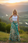 Women's Beige Green Maxi Skirt – Stylish Boho Tiered Ruffle Skirt, Flowy Summer skirt ML