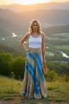 Women's Beige Blue Maxi Skirt – Long Flowy Boho Ruffle Skirt, Stylish Summer Maxi Skirt ML