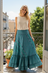 Sapphire Blue Floral Maxi Skirt for Women – Long Boho Flowy Skirt ML