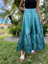Maxi Skirt Sapphire Blue Floral Skirt Woman's Tiered Boho Skirt ML