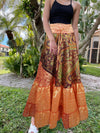 Maxi Skirt Tangerine Orange Floral Skirt Woman's Tiered Boho Skirt ML