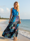 Women’s Blue Beach Maxi Skirt – Gujarati Patchwork Gypsy Boho Skirt S/M