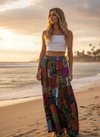 Women’s Blue & Pink Patchwork Maxi Skirt – Retro Cotton Boho Style S/M