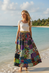 Handmade Boho Maxi Skirt for Women – Green Multicolor Floral Patchwork Gypsy Skirt S/M/L