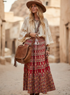 Women’s Red Indi Boho Maxi Skirt | A-Line Flared Long Skirt S/M/L