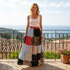 Women’s Blue & Black Boho Maxi Skirt – Patchwork Ethnic Hippie Long Skirt S/M