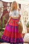 Women’s Hot Pink Floral Beach Long Skirt – Patchwork Boho Maxi Skirt  S/M